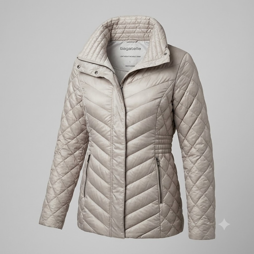 Bagatelle Womens Light Grey Packable Down Puffer Jacket Size L 62548